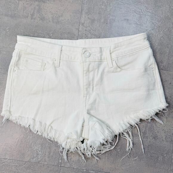 Levi's White Denim Cut Off Jean Shorts Womens Sz 28 Distressed Raw Hem Mid Rise - Picture 2 of 10